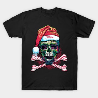 XMas Skull and Cross Bones Candy Cane Style T-Shirt